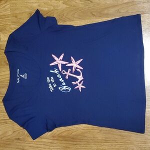 Nautica Take Me to the Beach Womens Shirt Navy Coral Size M Like New